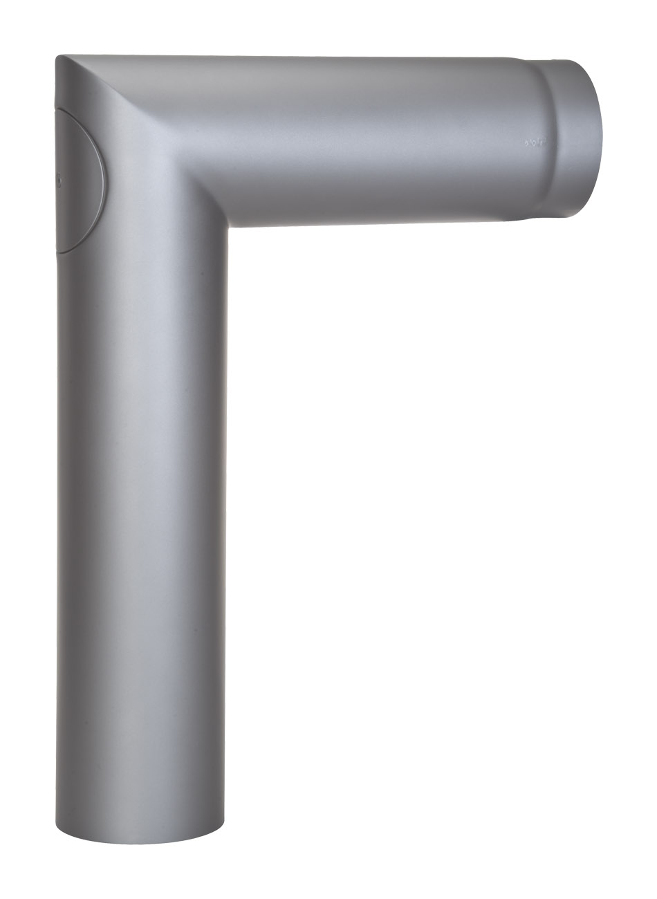 Anschlussrohr Stahl 90° 700 x 500 mm Ø 150 mm mit Tür hellgrau Anschlussrohr Stahl 90° 700 x 500 mm Ø 150 mm mit Tür hellgrau