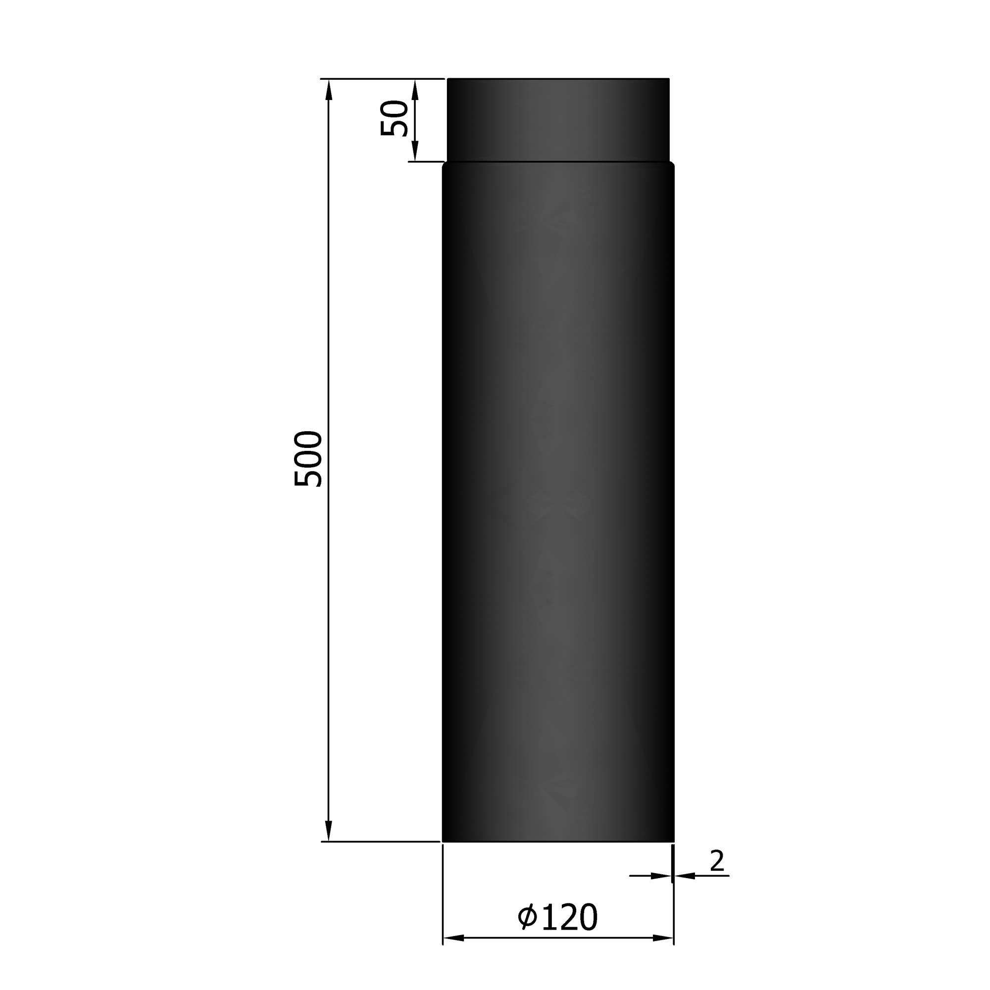 Rauchrohr Stahl 500 mm schwarz 120mm