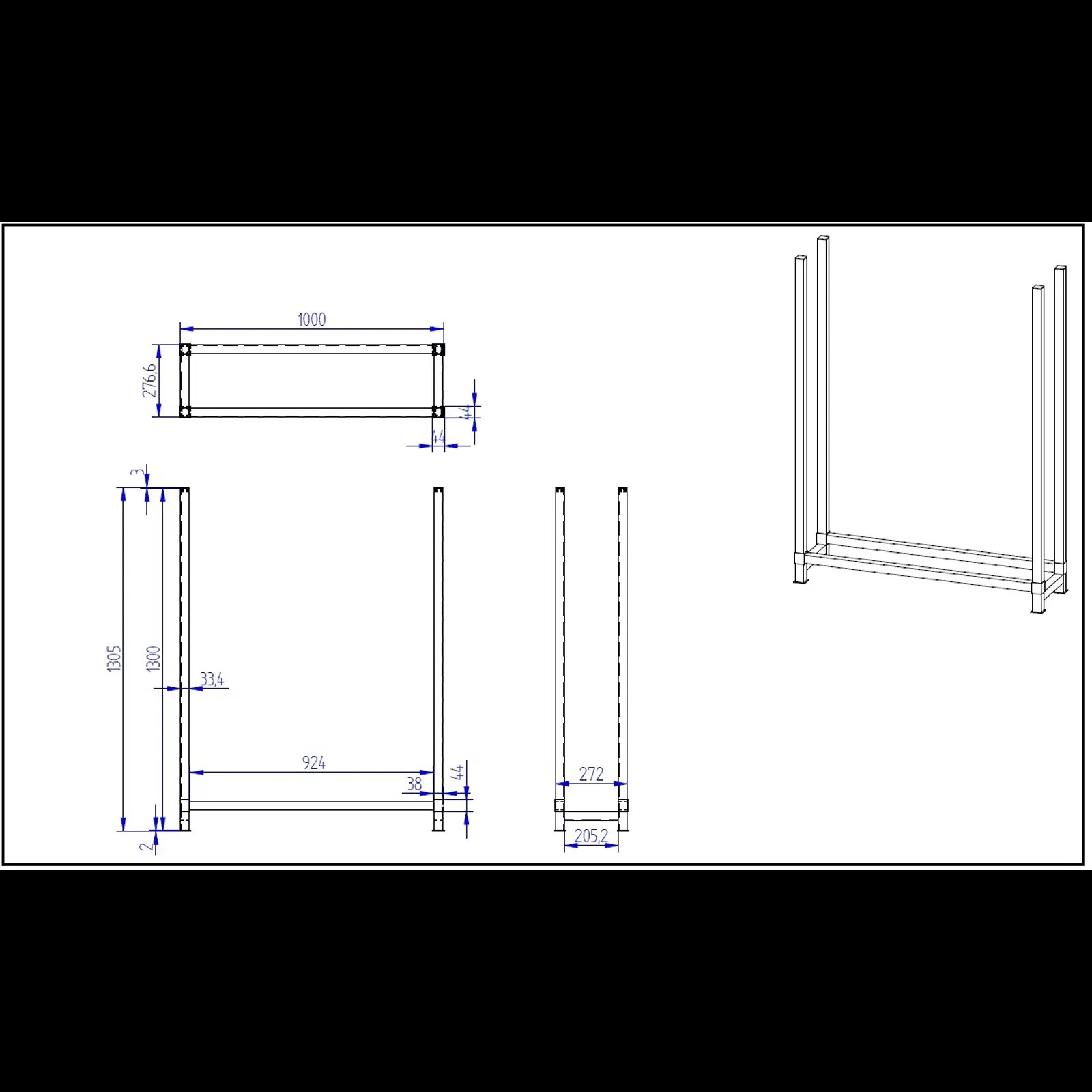 Kaminholzregal RACK Basis, schwarz
