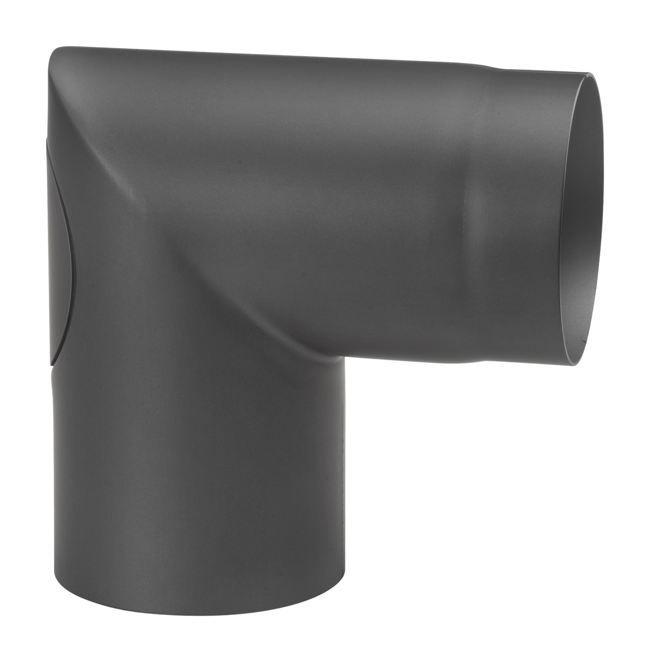 Rauchrohrbogen Stahl 90° schwarz mit Tür, kurz SM15-292