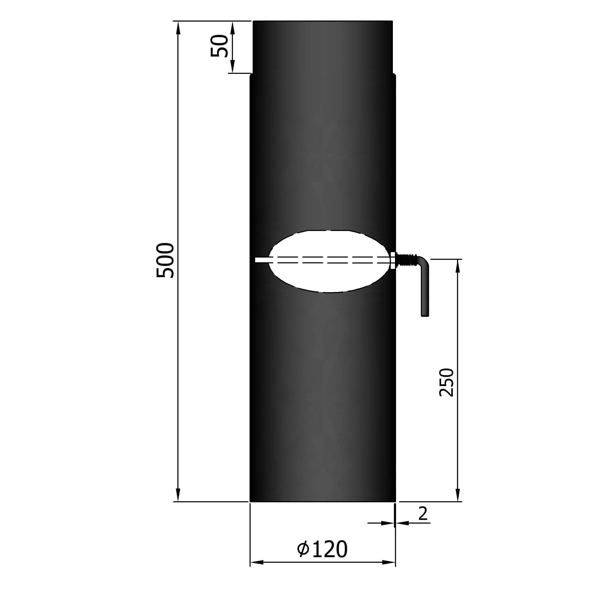 Rauchrohr Stahl 500 mm schwarz mit Drosselklappe SM12-140