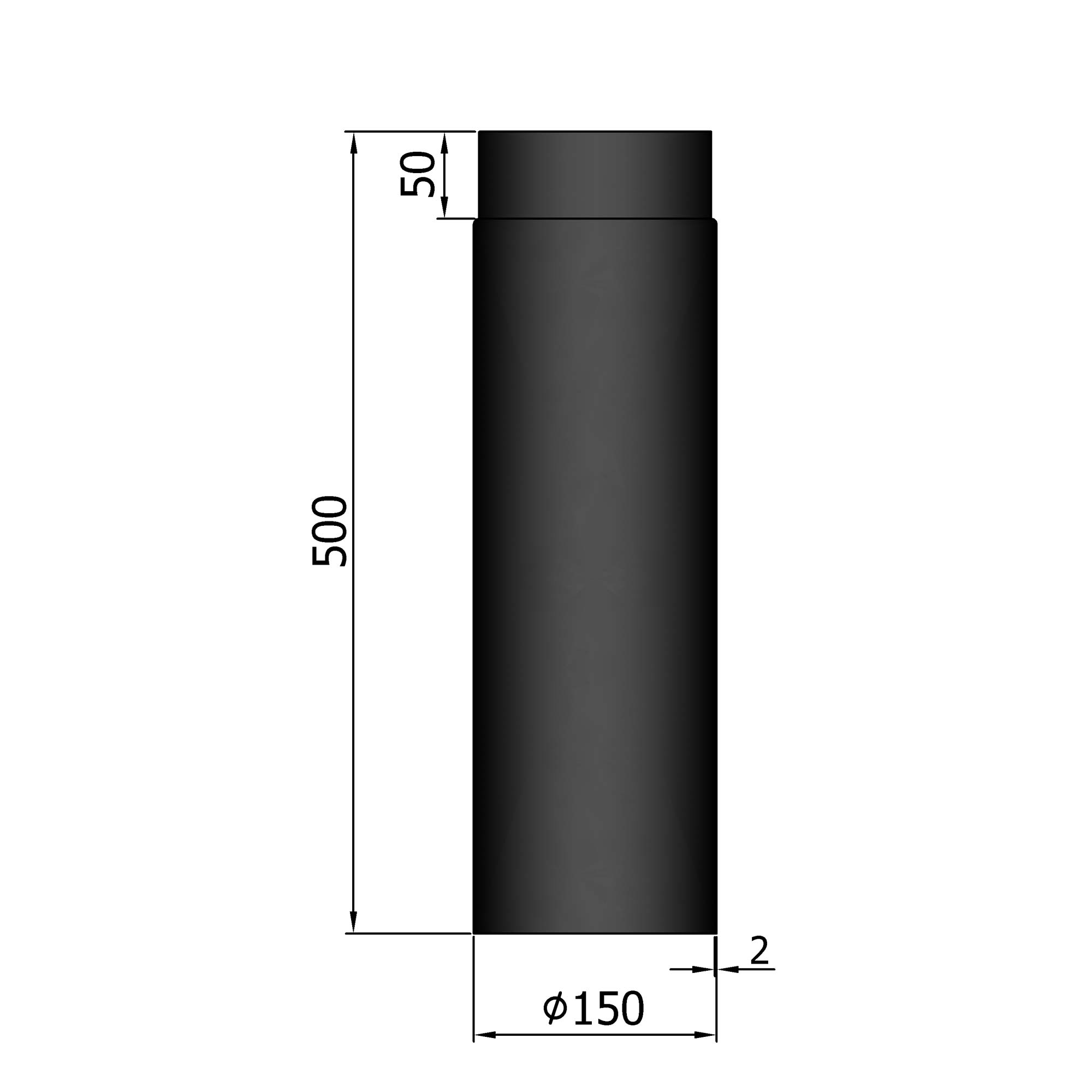 Rauchrohr Stahl 500 mm schwarz 150mm