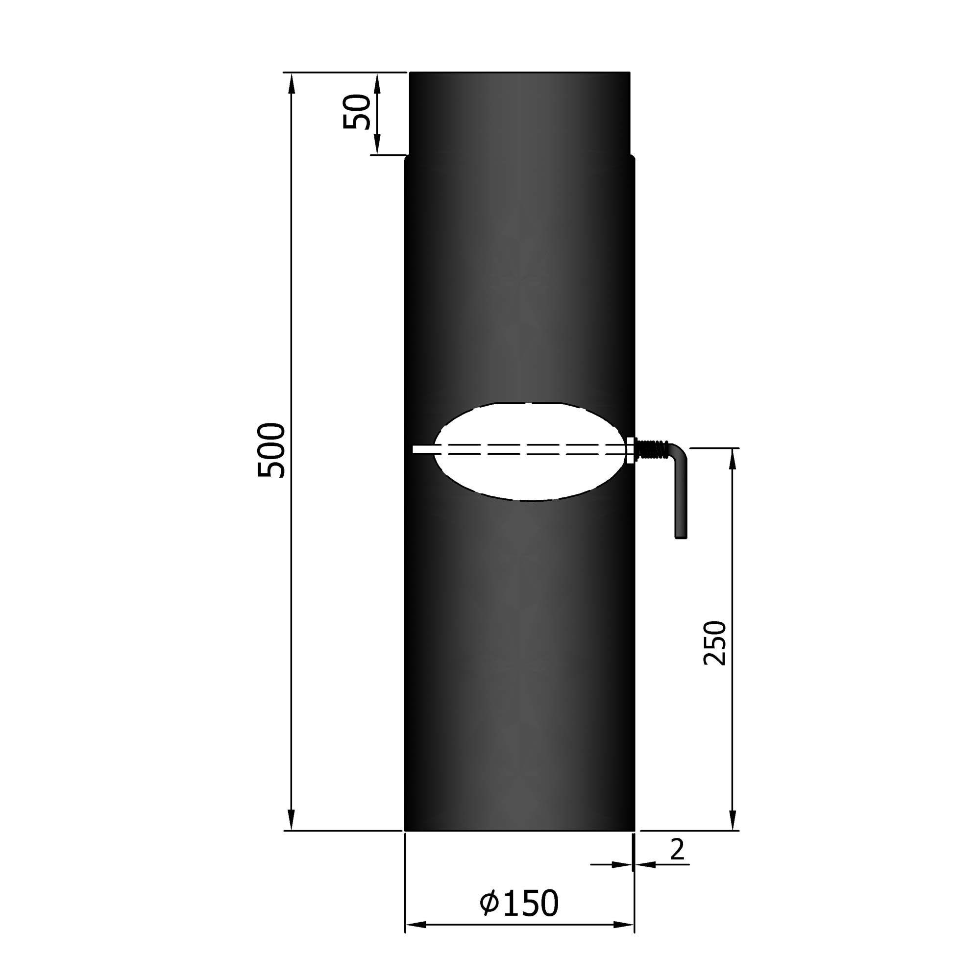 Rauchrohr Stahl 500 mm schwarz mit Drosselklappe SM12-140.2