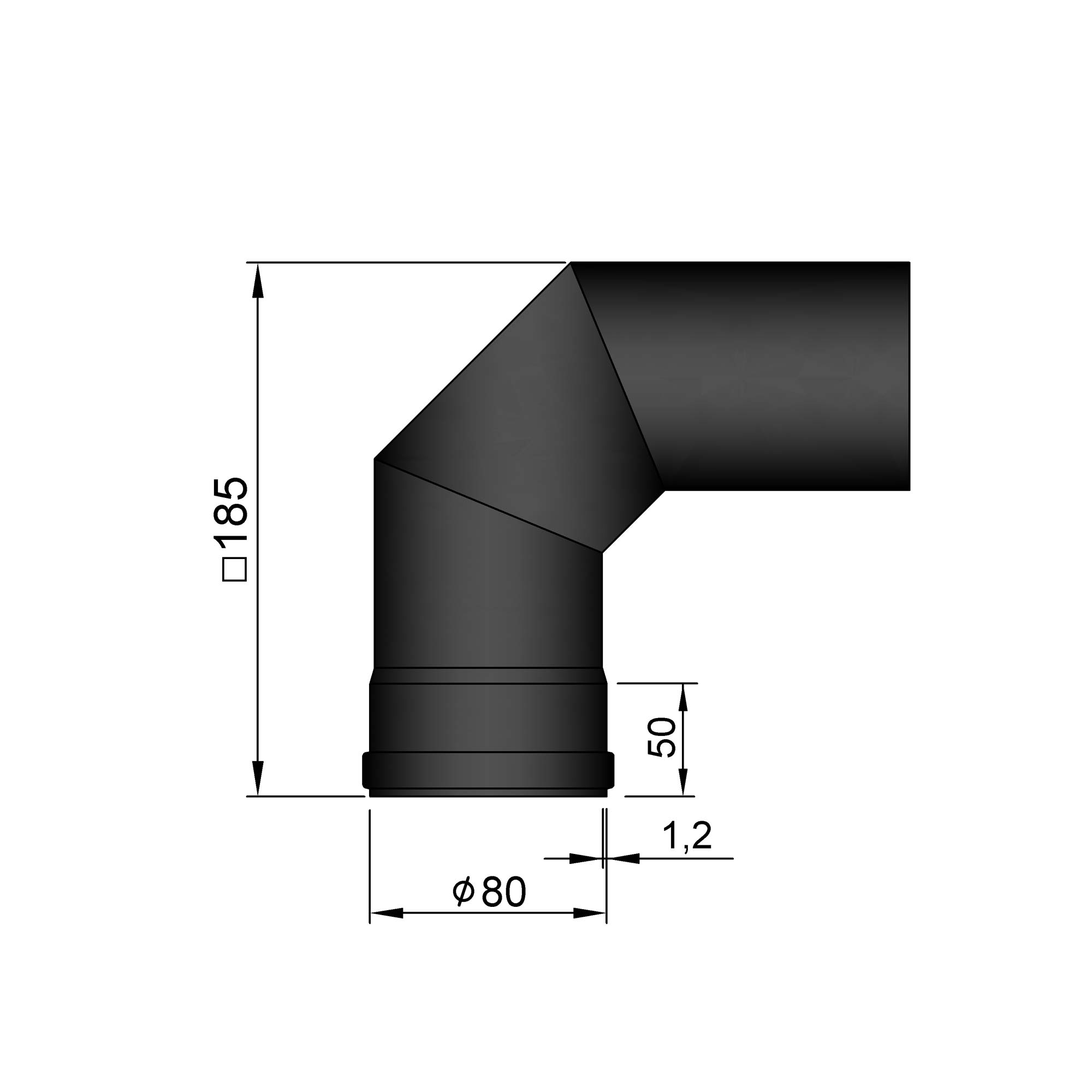 Pellet-Ofenrohrbogen Stahl 90° schwarz SM19-250