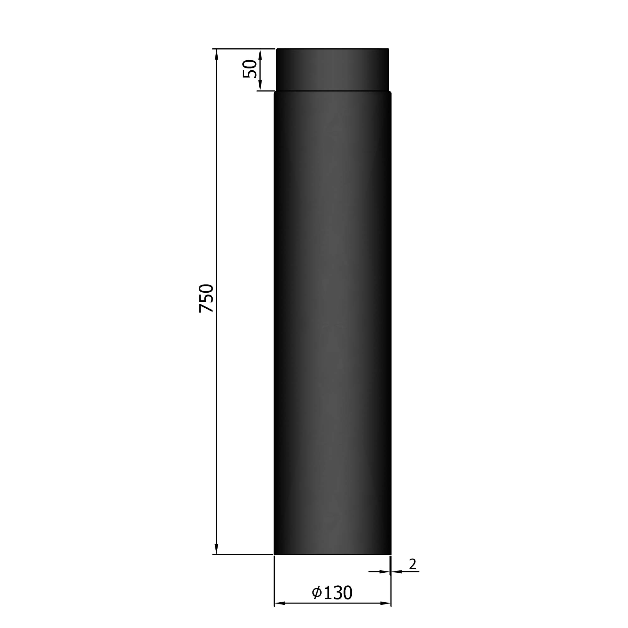 Rauchrohr Stahl 750 mm schwarz SM13-160