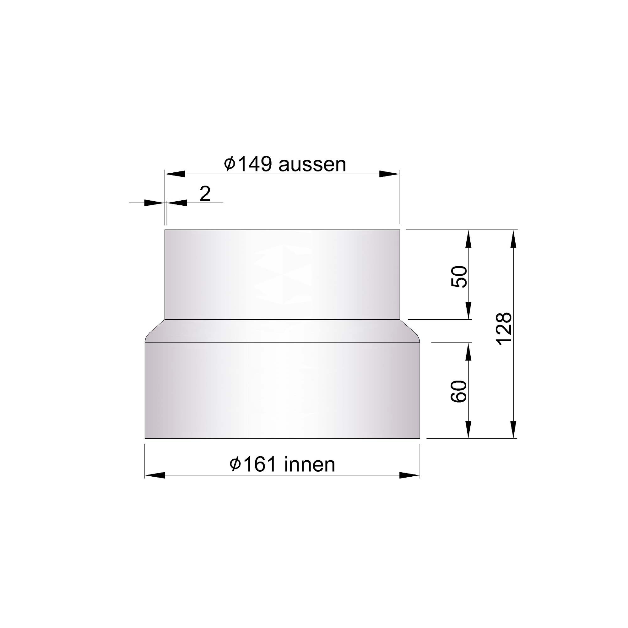 Reduzierung Rauchrohr Stahl unlackiert, weit-eng SM26-930