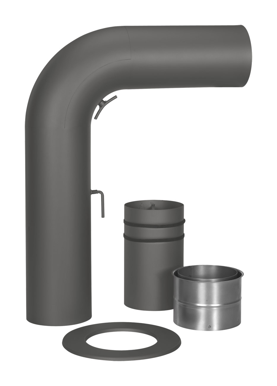 Schiebe-Rauchrohr Set Stahl 90° 700 x 532 mm Ø 150 mm schwarz, gezogen