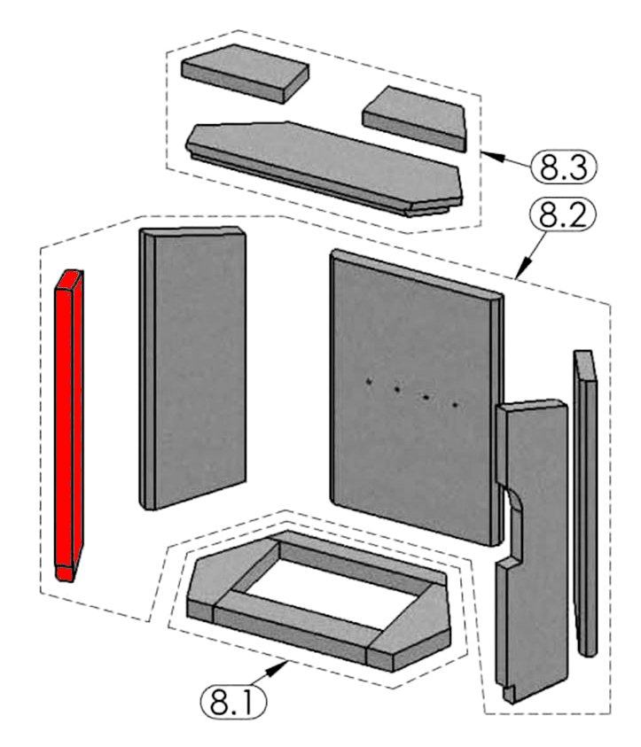 Justus Austin 7 Seitenstein links vorne B seitlicher Brennraumstein Justus Austin 7 Seitenstein links vorne B seitlicher Brennraumstein