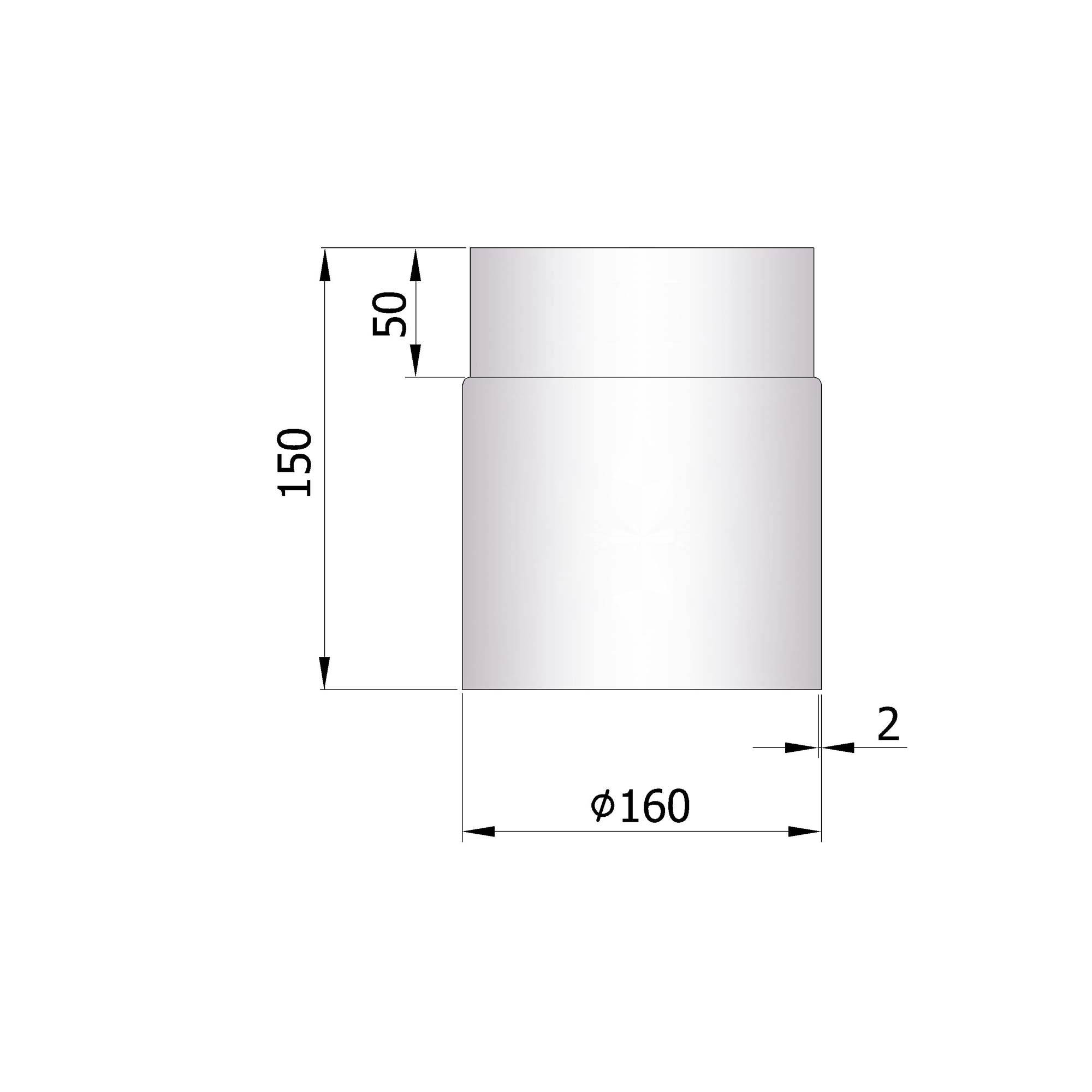 Rauchrohr Stahl 150 mm unlackiert SM26-100