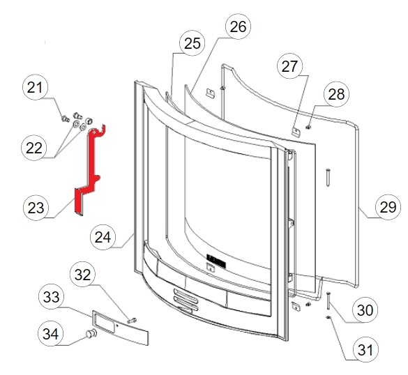 La Nordica Focolare 70 Piano Feuerraum Türgriff C Griff für die Heiztür La Nordica Focolare 70 Piano Feuerraum Türgriff C Griff für die Heiztür