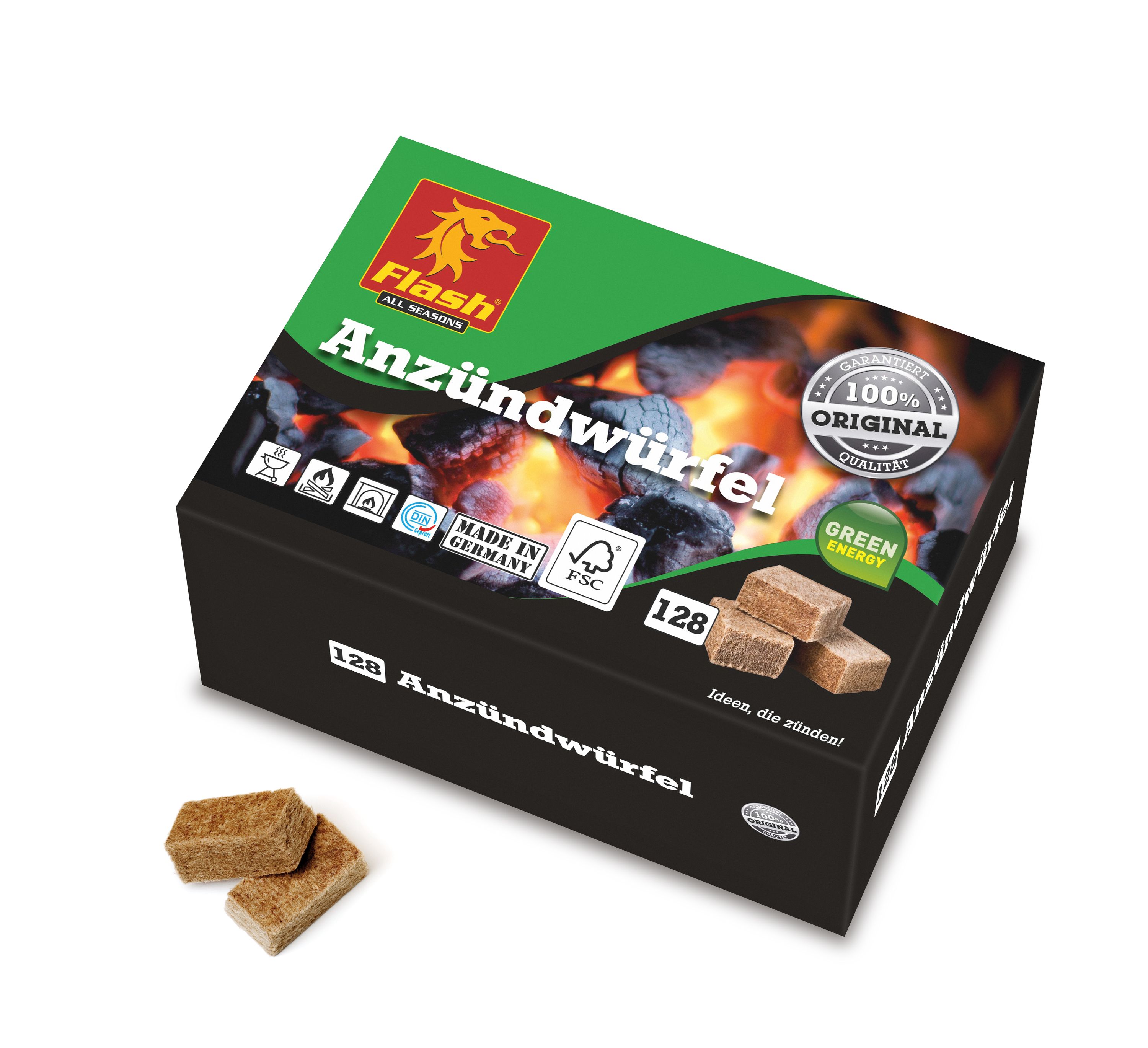 Flash Kaminanzünder Holz Wachs, 128 Würfel Flash Kaminanzünder Holz Wachs, 128 Würfel