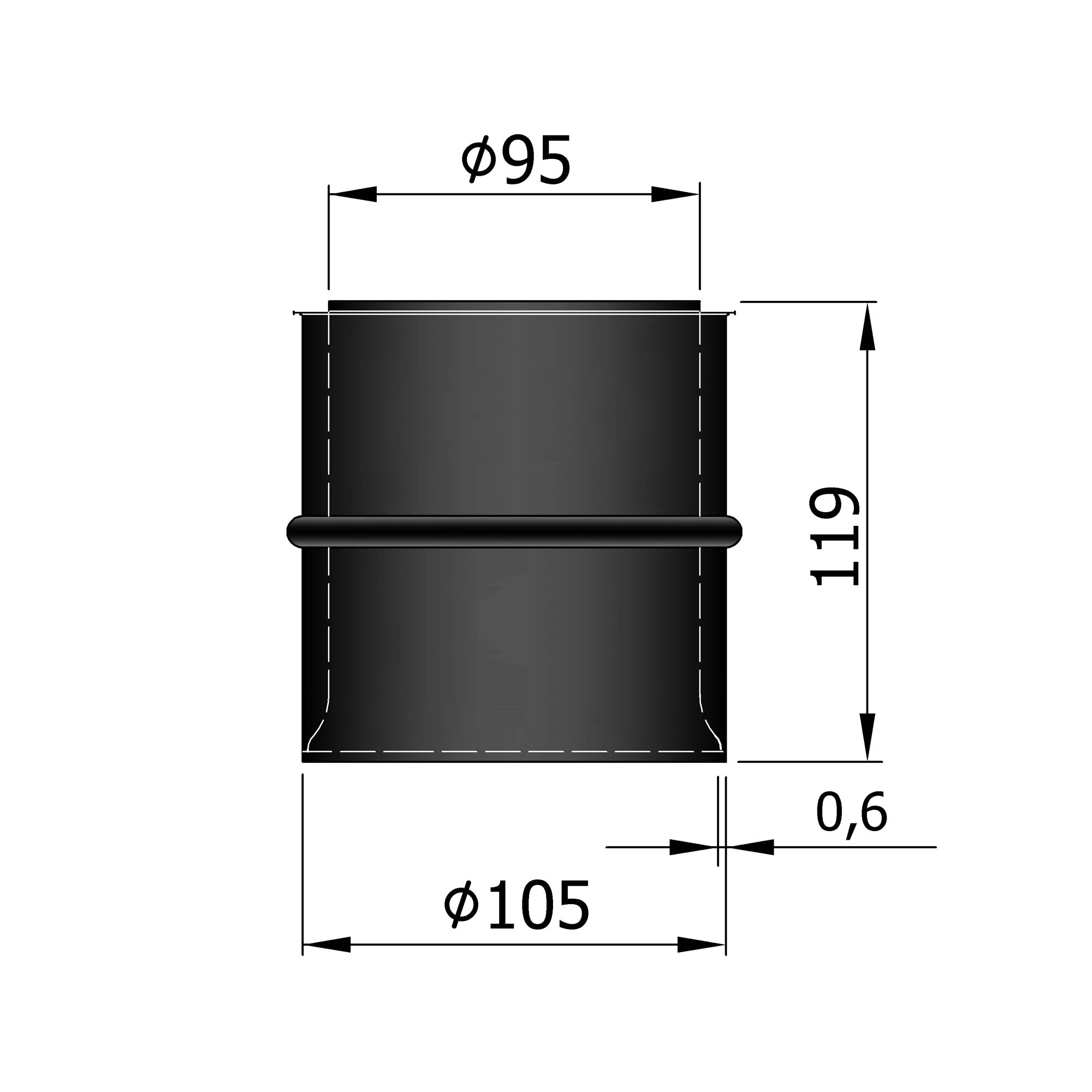 Doppelwandfutter Pellet-Ofenrohr 120 mm lang unlackiert SM19-752.1