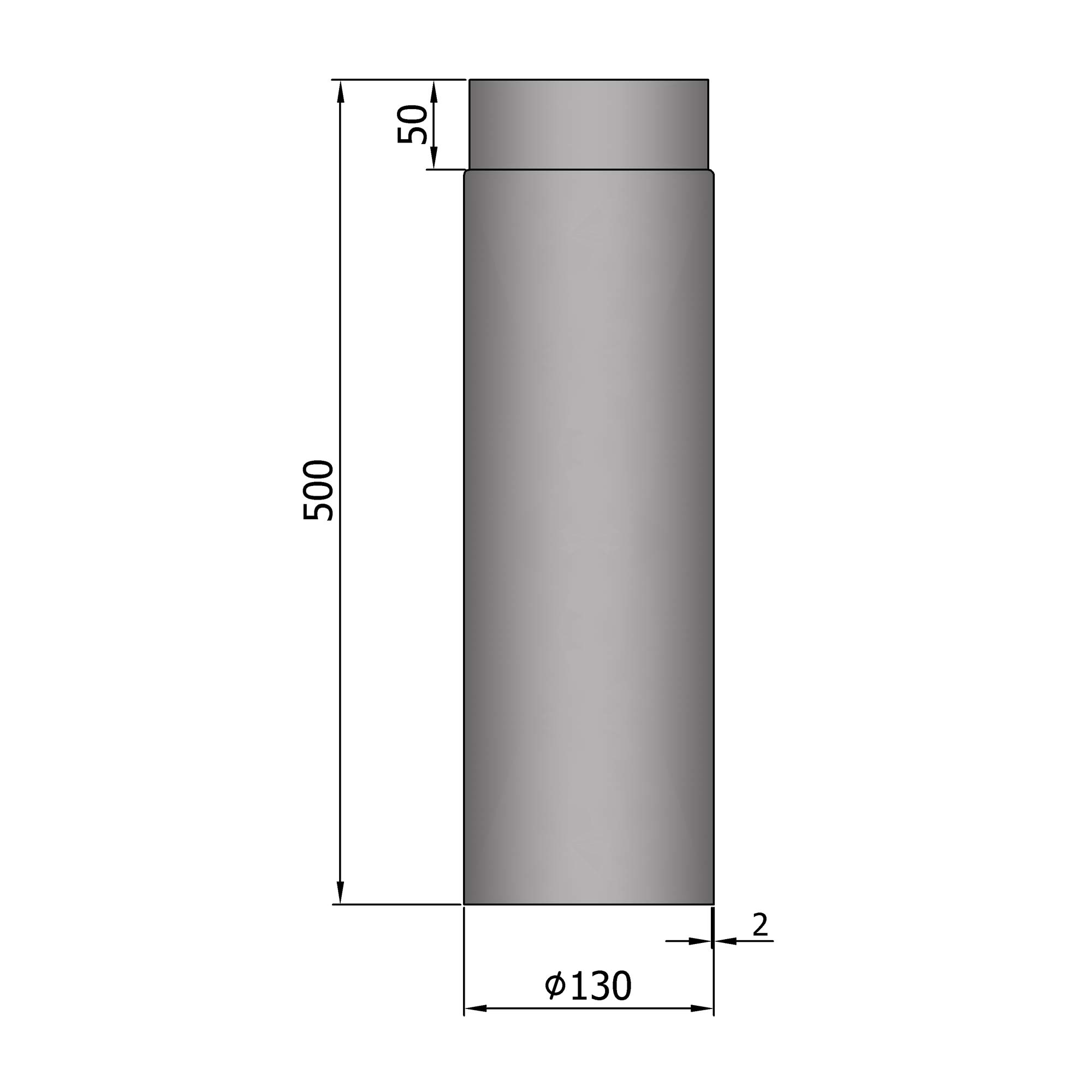 Rauchrohr Stahl 500 mm hellgrau Kaminrohr