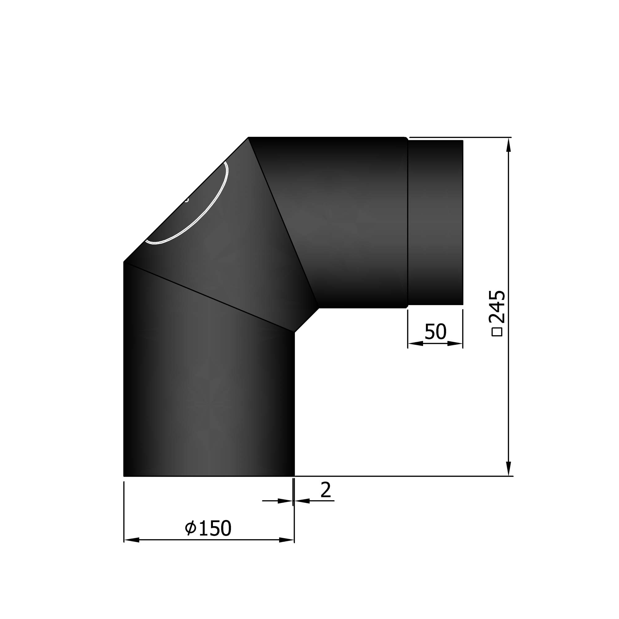 Rauchrohrbogen Stahl 2x 45° schwarz mit Tür, kurz SM12-254.1