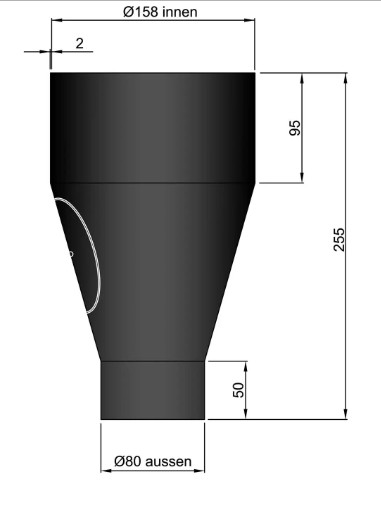Rauchrohr Erweiterung m. Tür von Ø80-150 (Inn.:158/Auss.80) schwarz