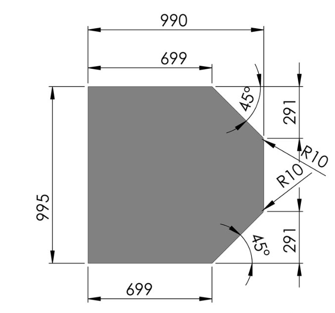 Kamin Bodenplatte, 2 mm Stahl, Sechseck 1000 x 1000 mm, hellgrau