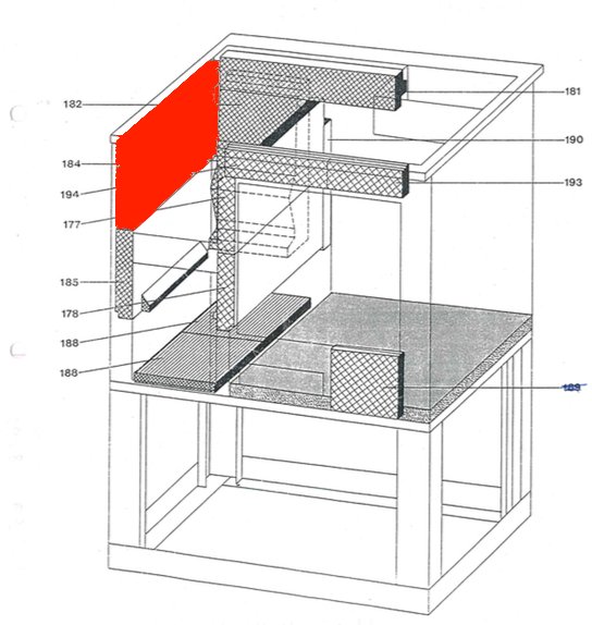 Wamsler Typ 110 K61 Seitenstein rechts oben A Schamotte Wamsler Typ 110 K61 Seitenstein rechts oben A Schamotte