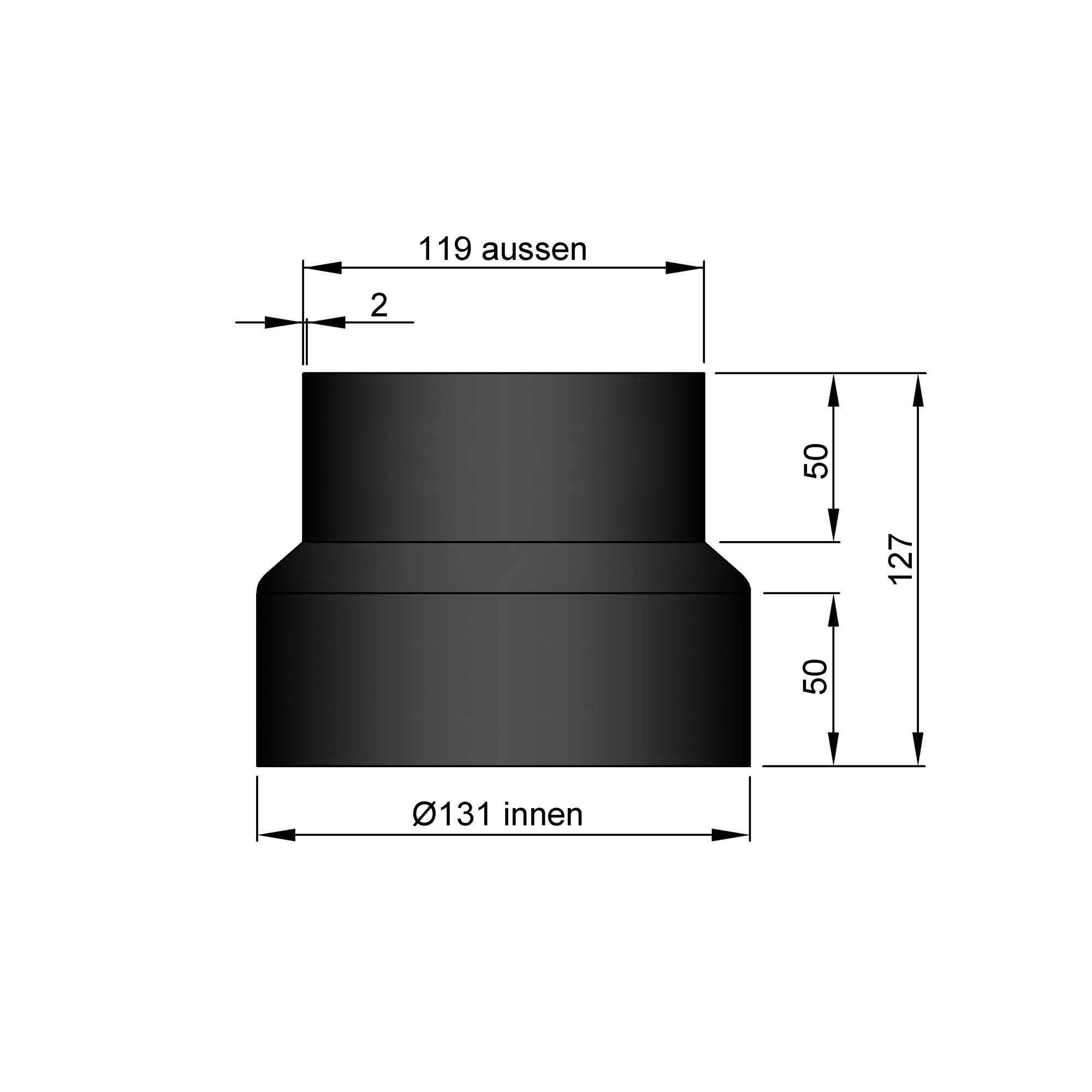 Reduzierung Rauchrohr Stahl schwarz, weit-eng SM15-936