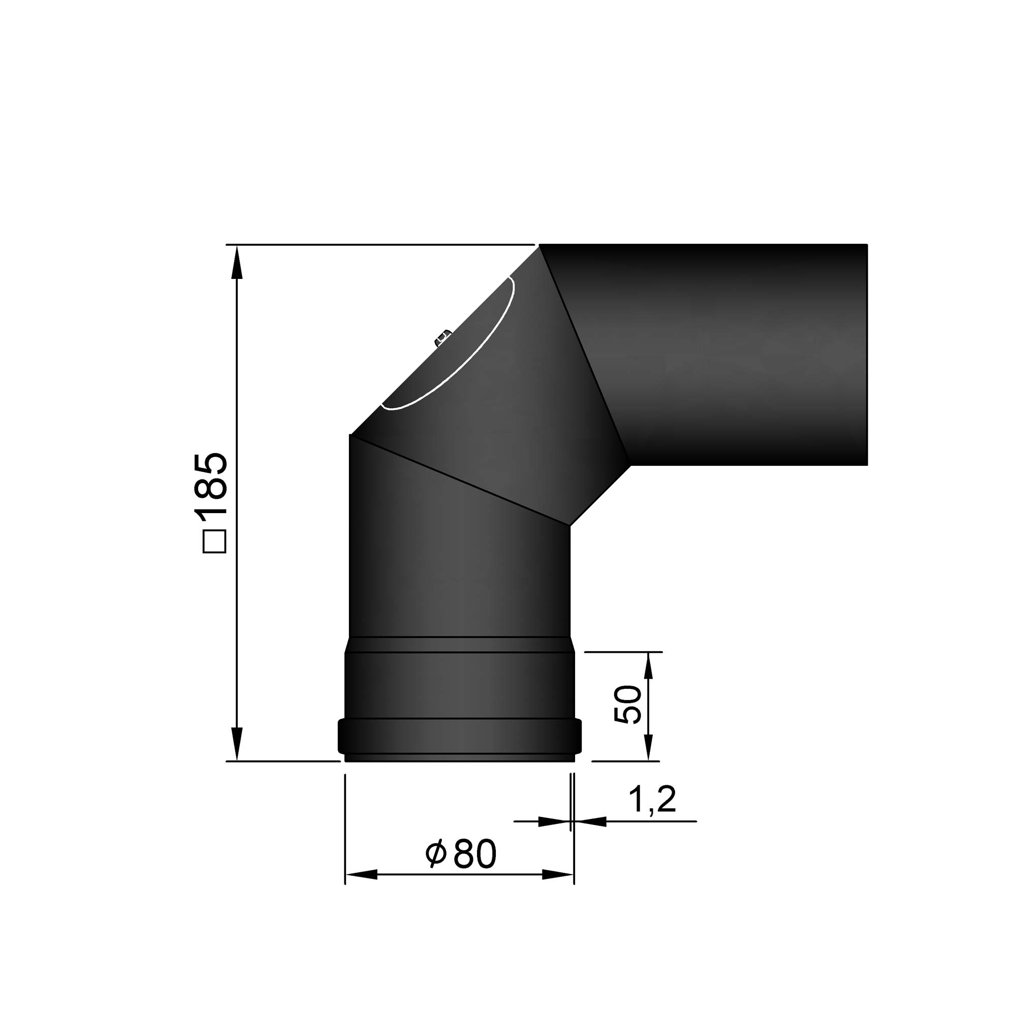Pellet-Ofenrohrbogen Stahl 90° schwarz mit Tür SM19-252