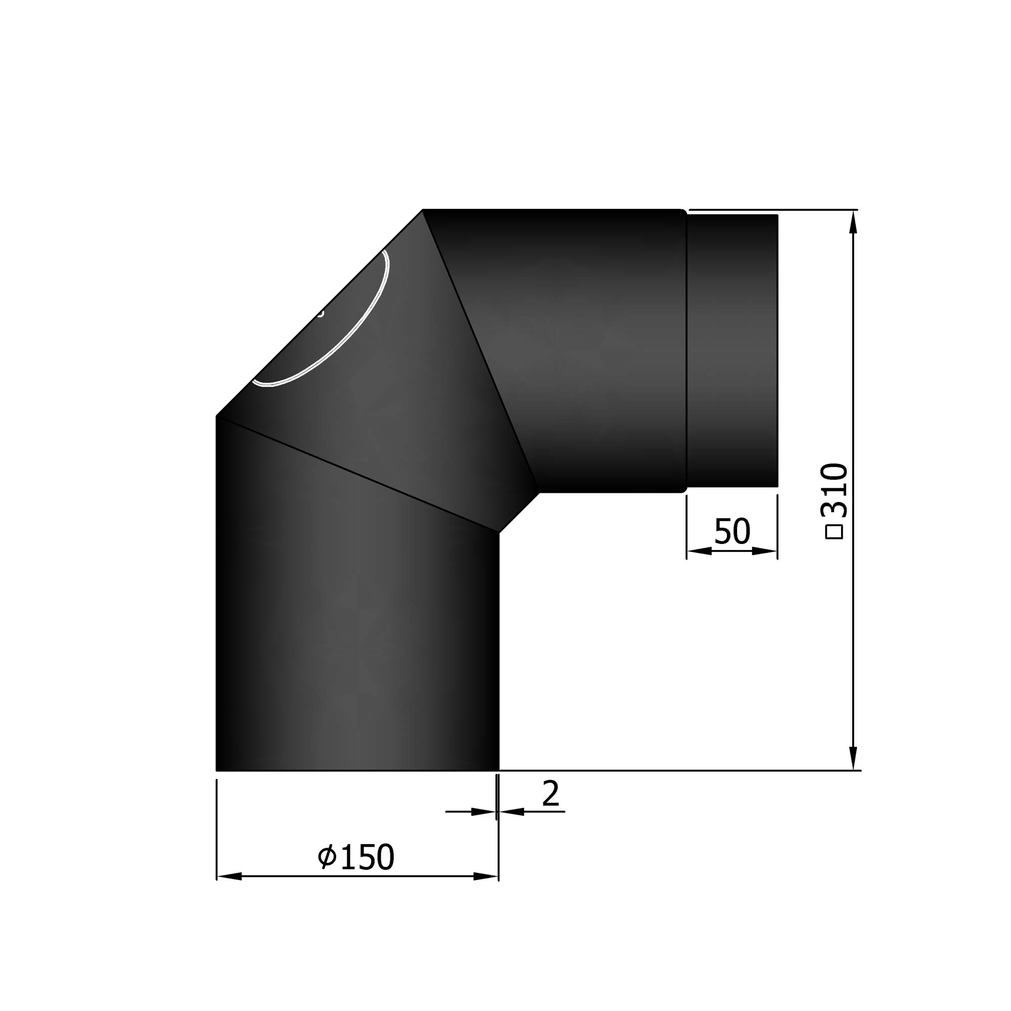 Rauchrohrbogen Stahl 2x 45° schwarz mit Tür SM12-252.3