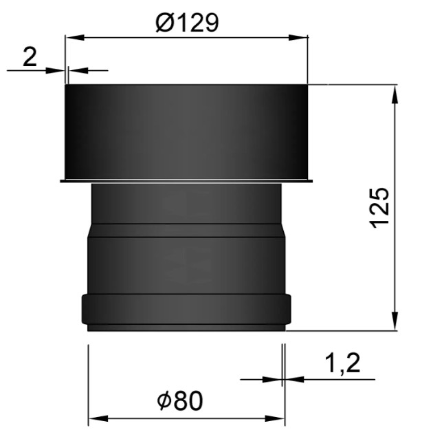 Reduzierung Pellet-Ofenrohr 80 mm auf 130 mm schwarz