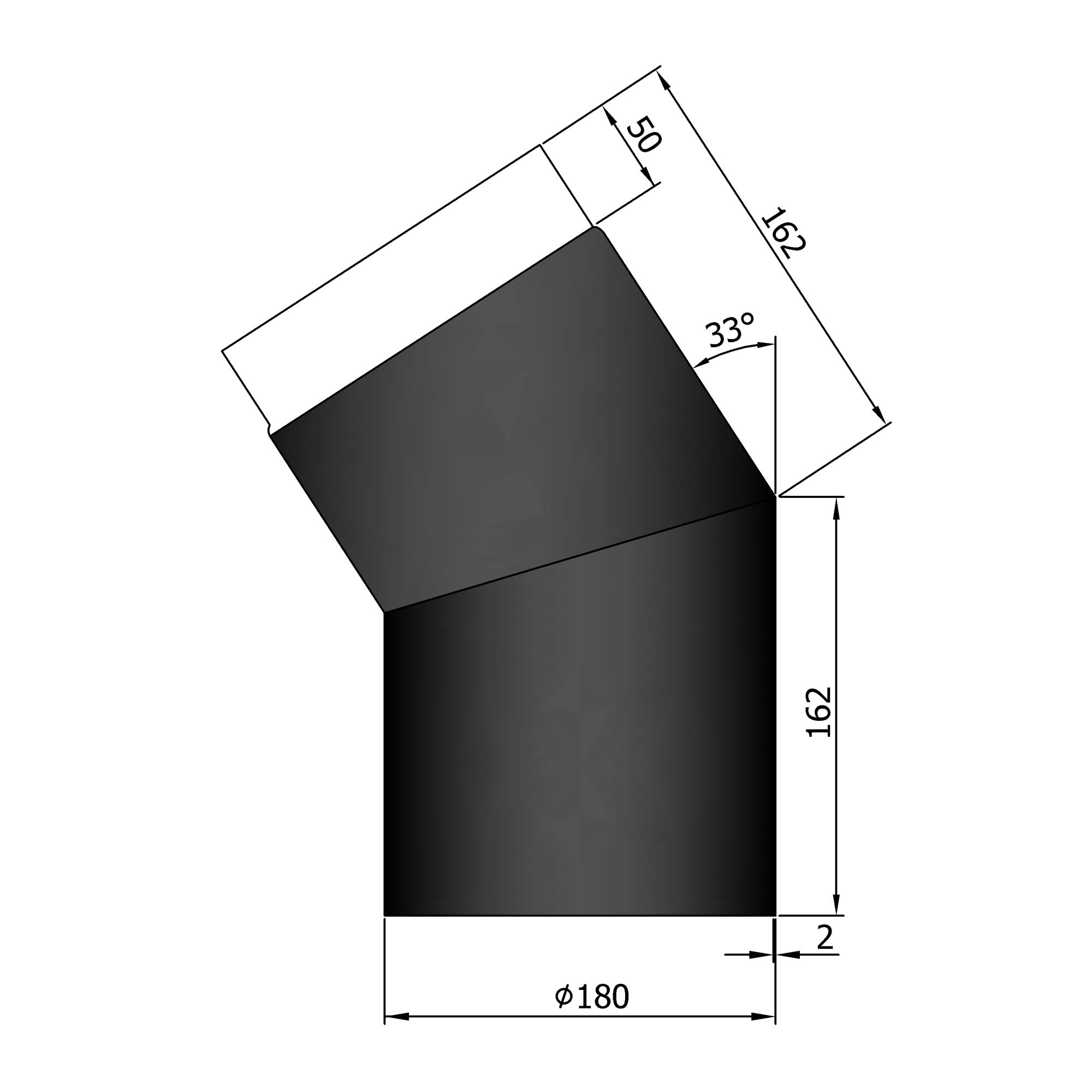 Rauchrohrbogen Stahl 33° schwarz Rohrbogen