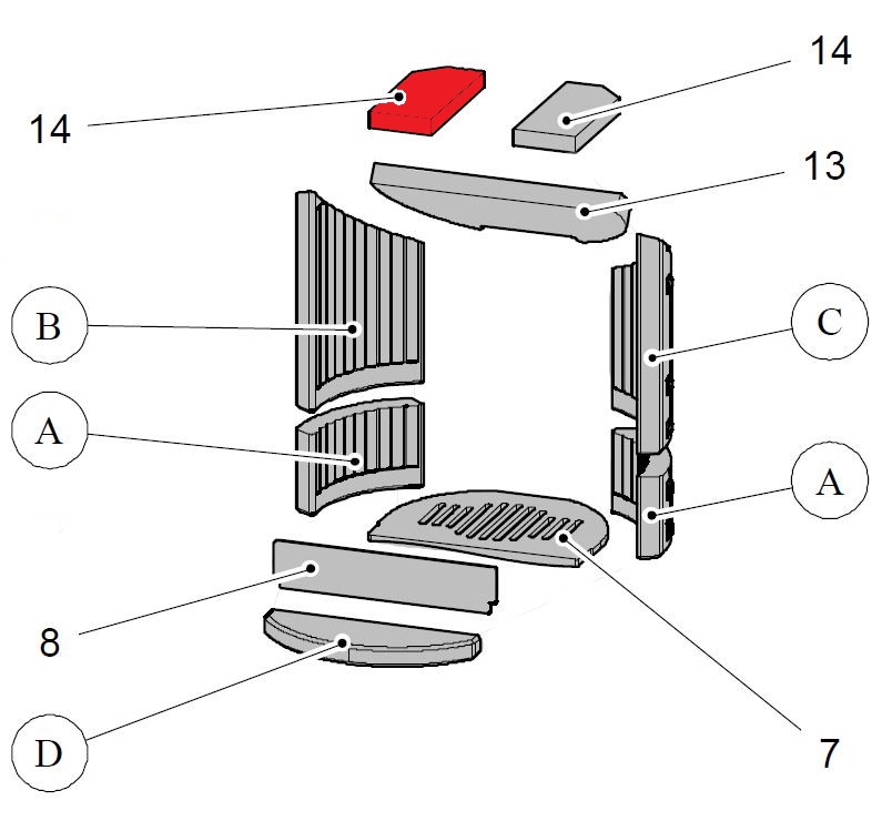 Haas-Sohn Kalius II 286.12 røgvenderplade oven venstre