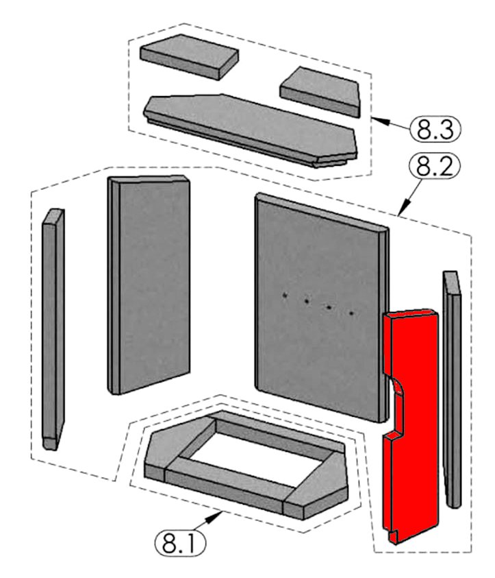 Justus Austin 7 Seitenstein rechts vorne B seitlicher Brennraumstein rechts Justus Austin 7 Seitenstein rechts vorne B seitlicher Brennraumstein rechts