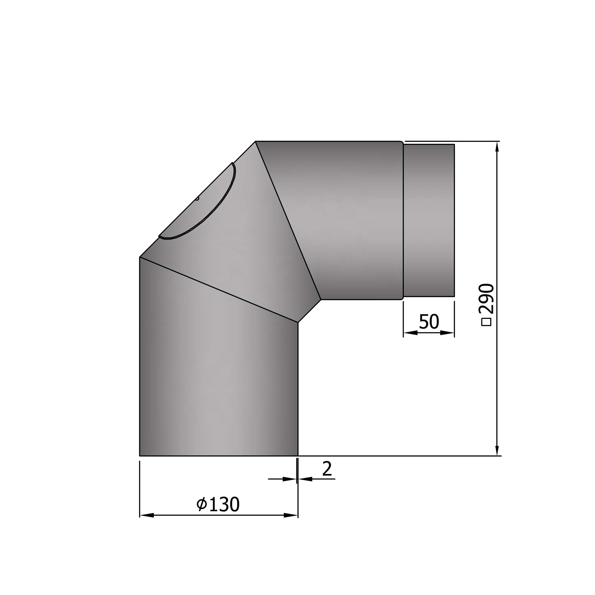 Rauchrohrbogen Stahl 2x 45° hellgrau mit Tür SM13-253