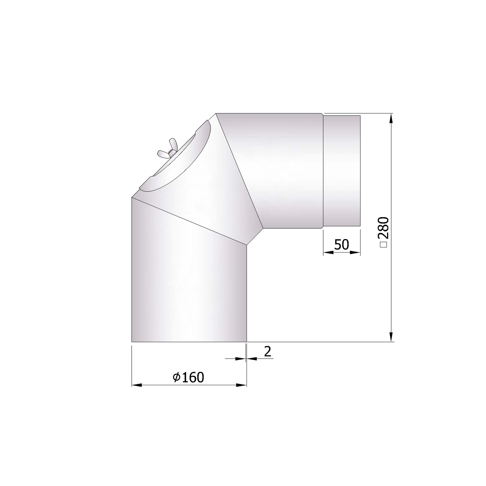Rauchrohrbogen Stahl 2x 45° unlackiert mit Tür SM26-252
