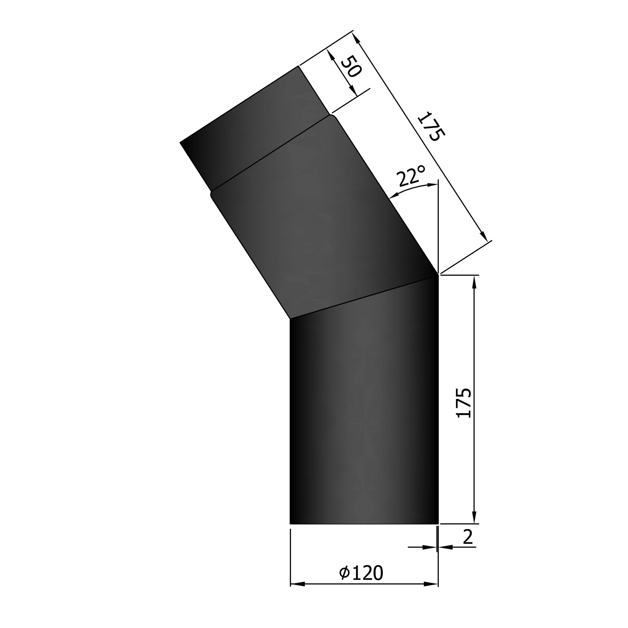 Rauchrohrbogen Stahl 22° schwarz SM12-220