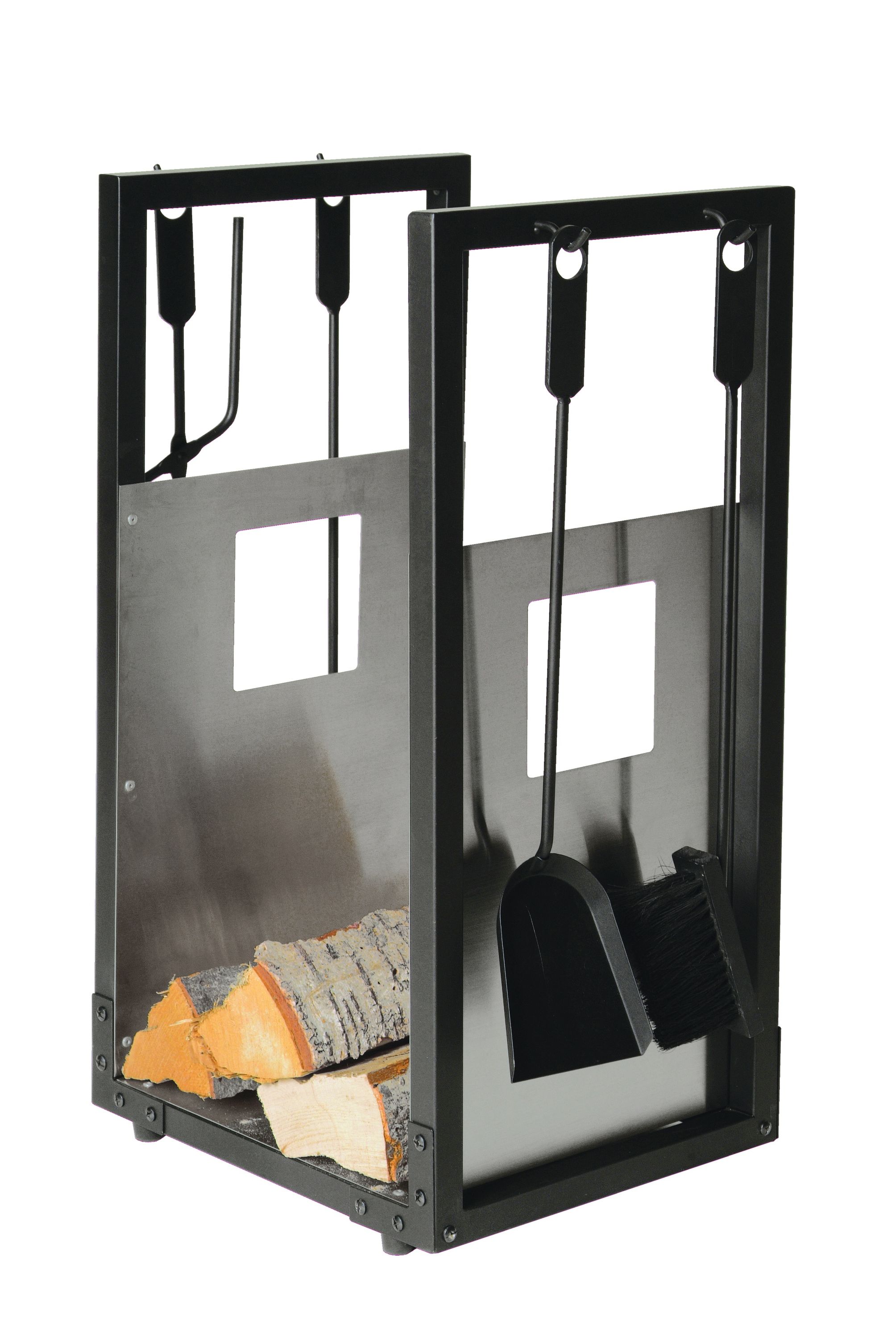 Lienbacher Holzkorb und Kaminbesteck aus Stahl, 4- teilig, schwarz beschichtet Lienbacher Holzkorb und Kaminbesteck aus Stahl, 4- teilig, schwarz beschichtet