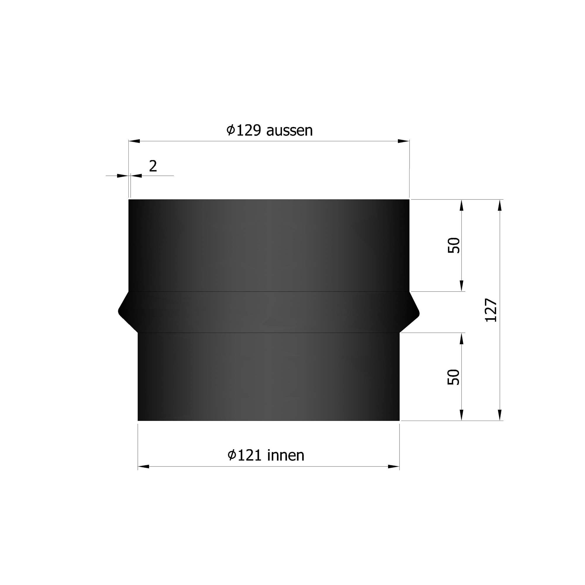 Erweiterung Rauchrohr Stahl schwarz, eng-weit SM15-938