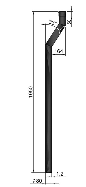 Pelletofen Versatzrohr Stahl 1950 mm Ø 80 mm schwarz mit Versatz 16,4 cm