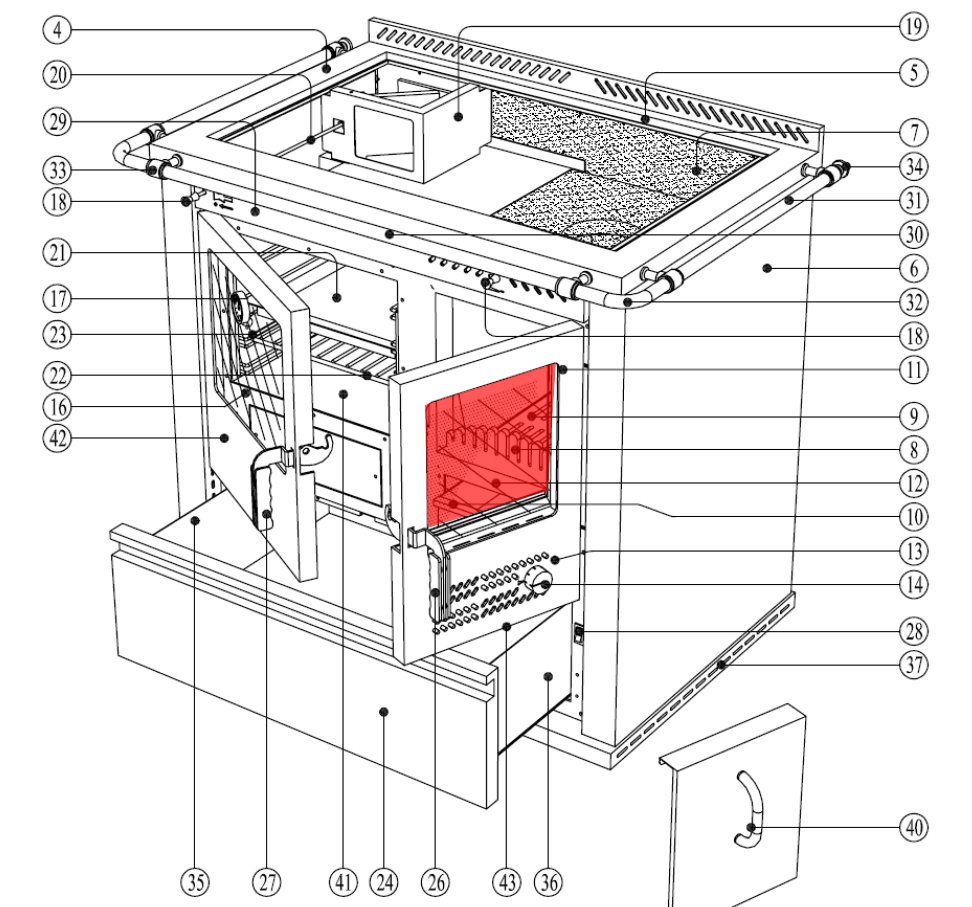 Wamsler K134F/A vitre extérieur porte de chambre de combustion