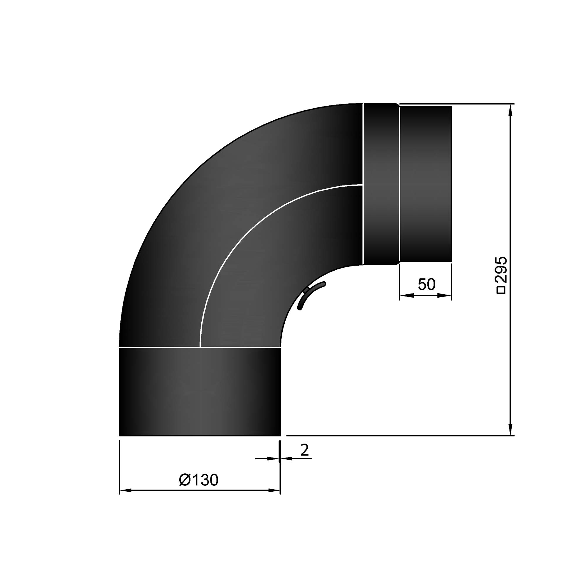 Rauchrohrbogen Stahl 90° schwarz, gezogen mit Tür SM13-282