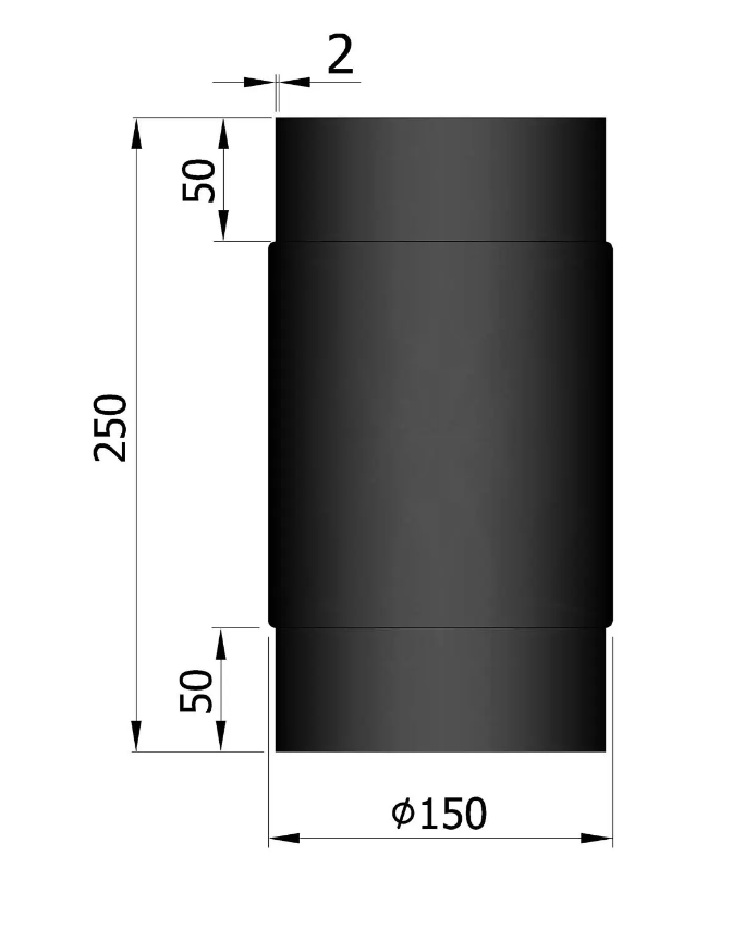 Rauchrohr 250 mm schwarz, beidseitige Verjüngung