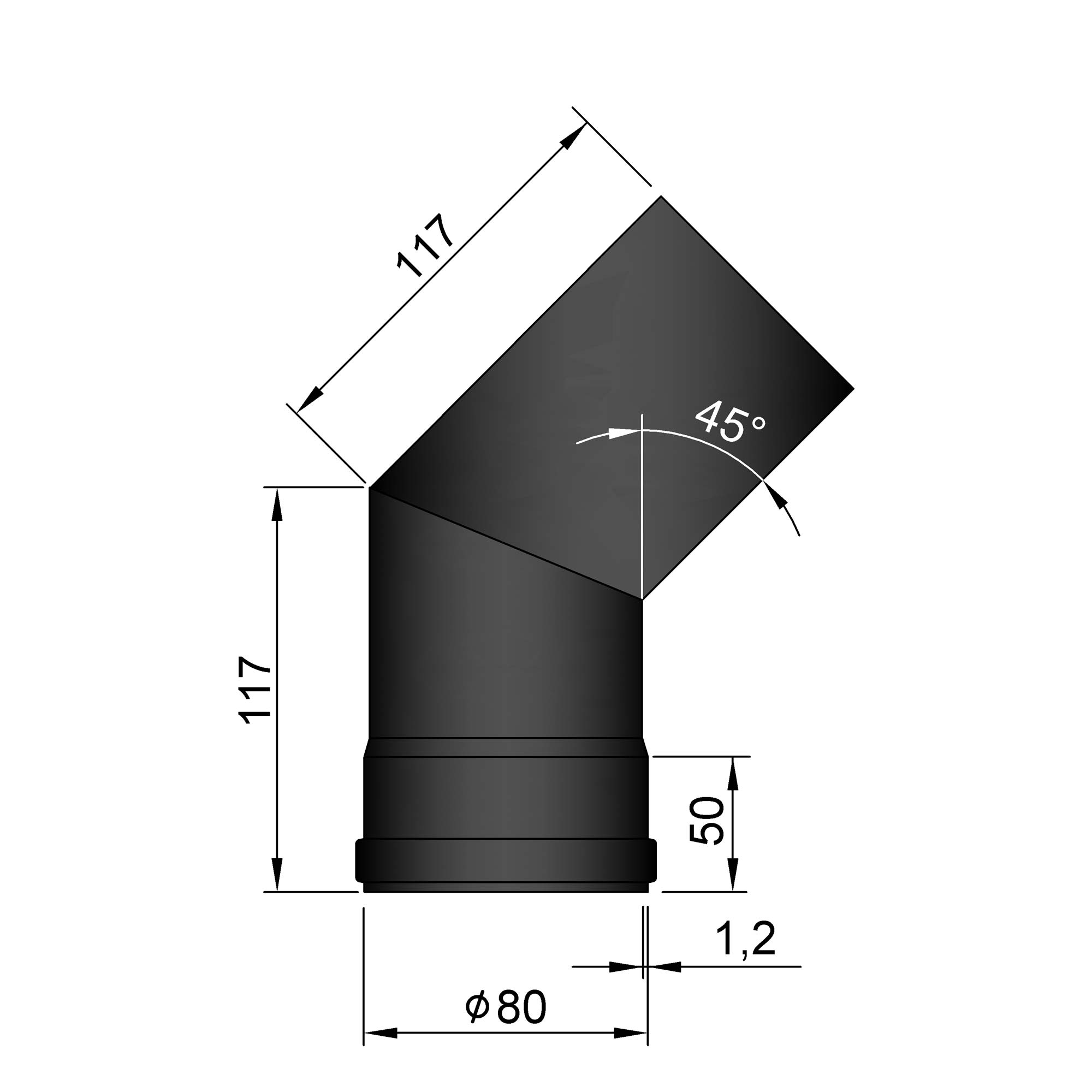 Pellet-Ofenrohrbogen Stahl 45° schwarz SM19-240