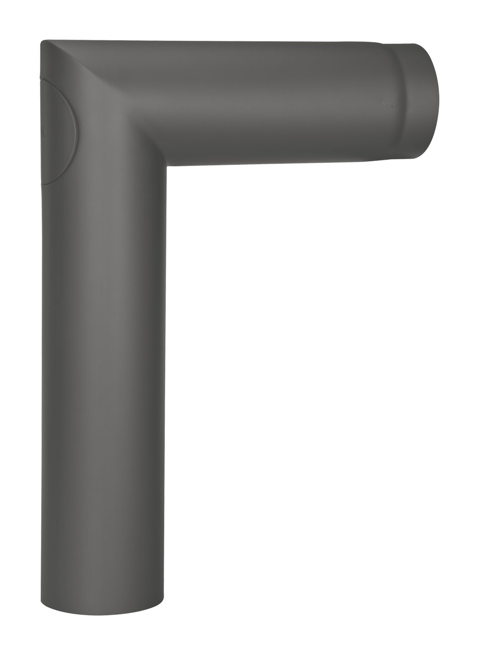 Anschlussrohr Stahl 90° 700 x 500 mm Ø 150 mm mit Tür schwarz Anschlussrohr Stahl 90° 700 x 500 mm Ø 150 mm mit Tür schwarz