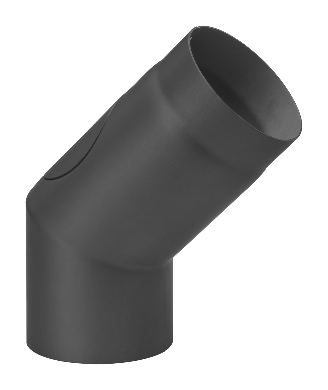 Rauchrohrbogen Stahl 45° Ø 150 mm schwarz mit Tür, lang-kurz