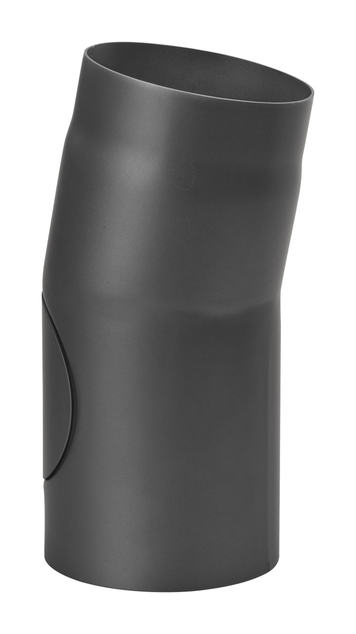 Rauchrohrbogen Stahl 11° Ø 150 mm schwarz mit Tür