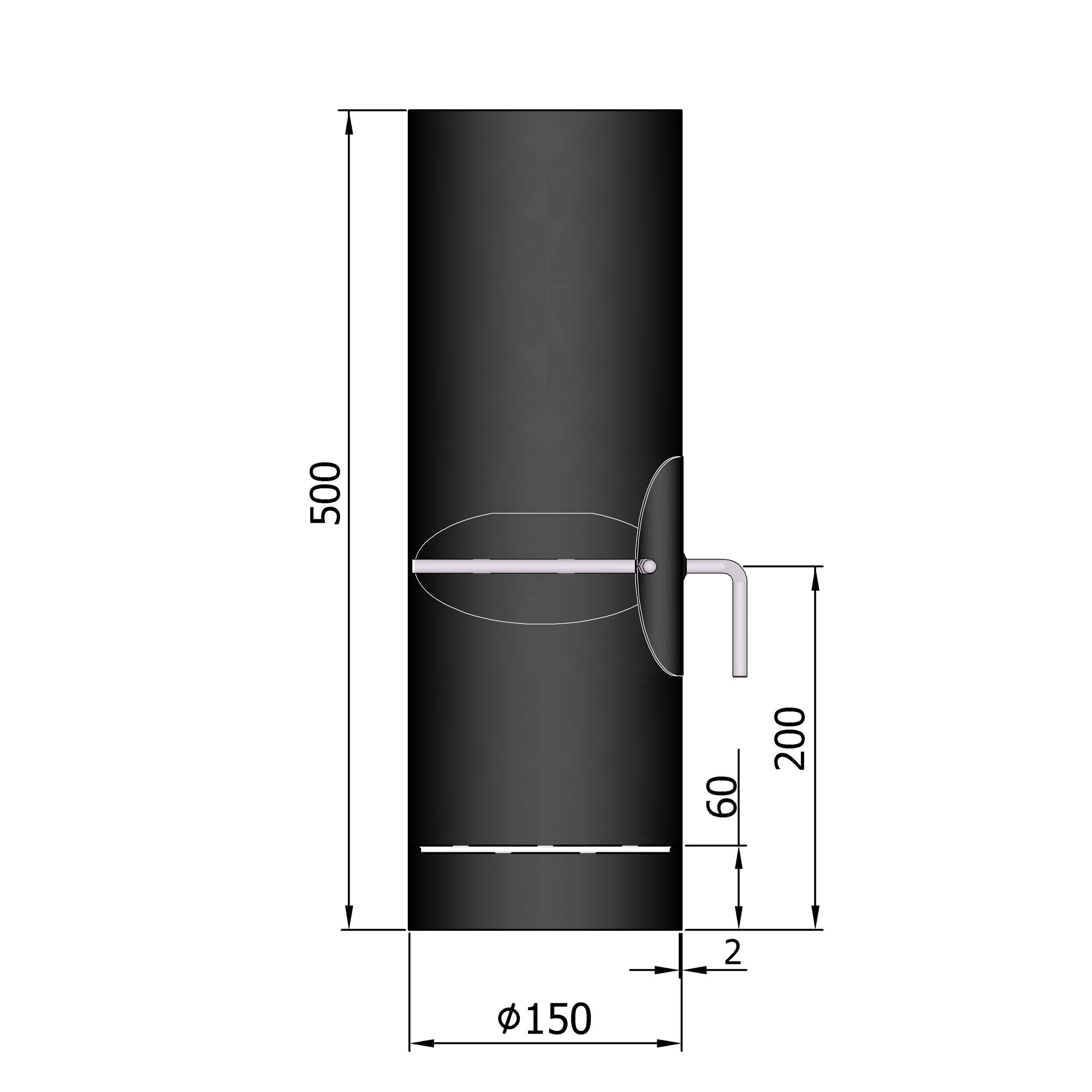Rauchrohr Stahl 500 mm schwarz mit Tür, Drosselklappe, Kondensring
