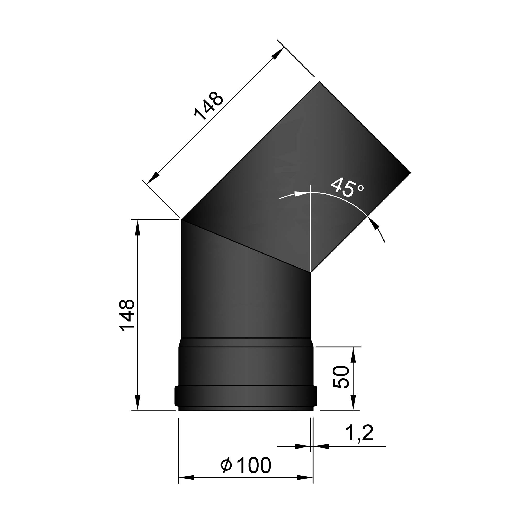 Pellet-Ofenrohrbogen Stahl 45° schwarz SM19-240.1