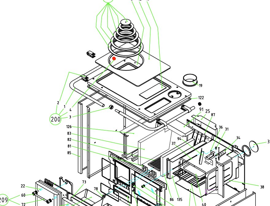 Wamsler K185F/A Afdekkap Kachelstang Wamsler K185F/A Afdekkap Kachelstang