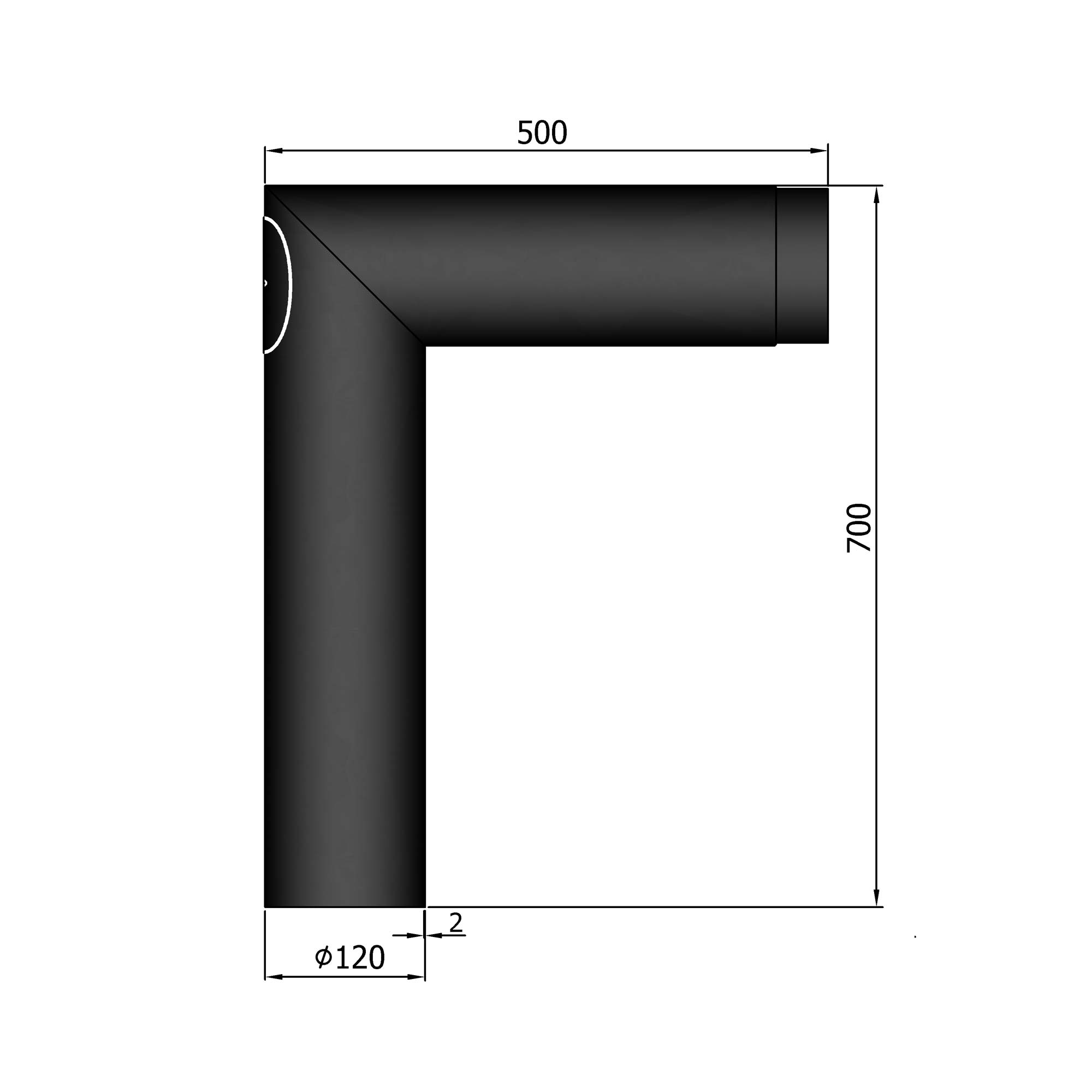Anschlussrohr Stahl 90° 700 x 500 mm schwarz mit Tür SM12-310