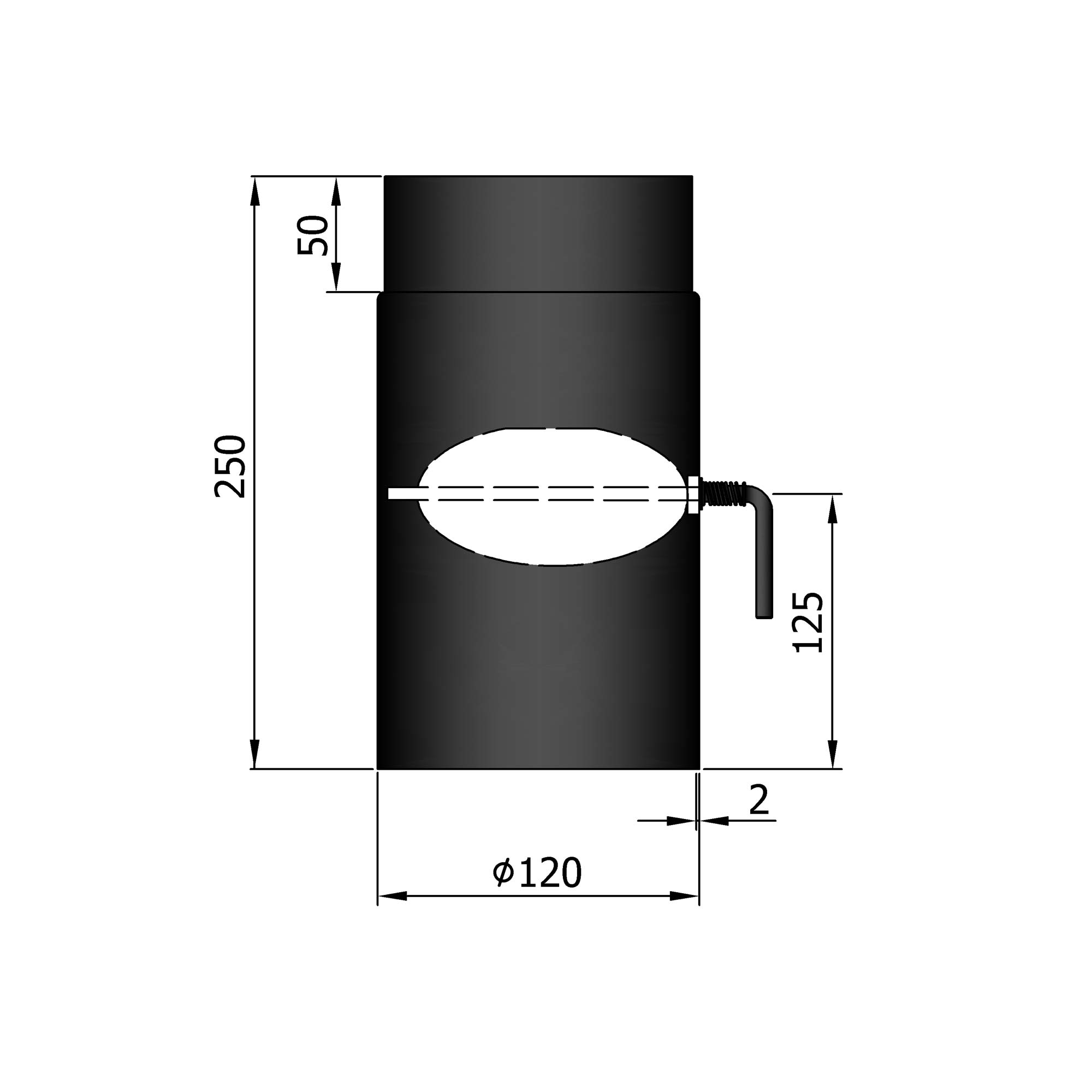 Rauchrohr Stahl 250 mm schwarz mit Drosselklappe SM12-120