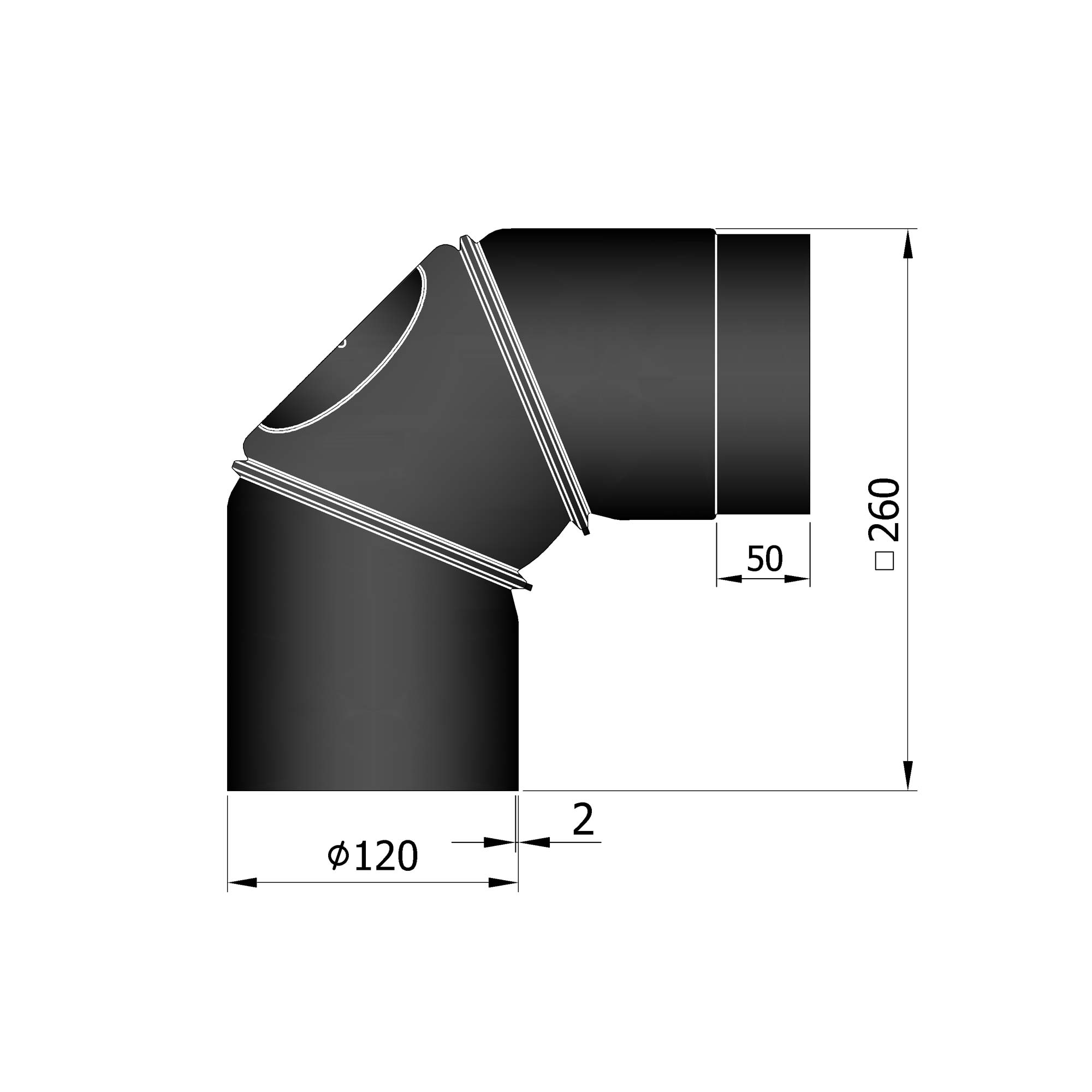 Rauchrohrbogen Stahl verstellbar 0-90° schwarz mit Tür SM12-260
