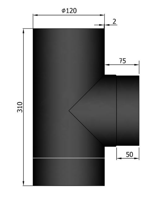 T-Stück Rauchrohr Stahl mit Verschlussdeckel schwarz SM12-298