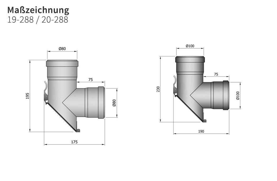T-Stück Pellet-Ofenrohr 90° schwarz mit 45° Prüföffnung, Muffe-Muffe SM19-288
