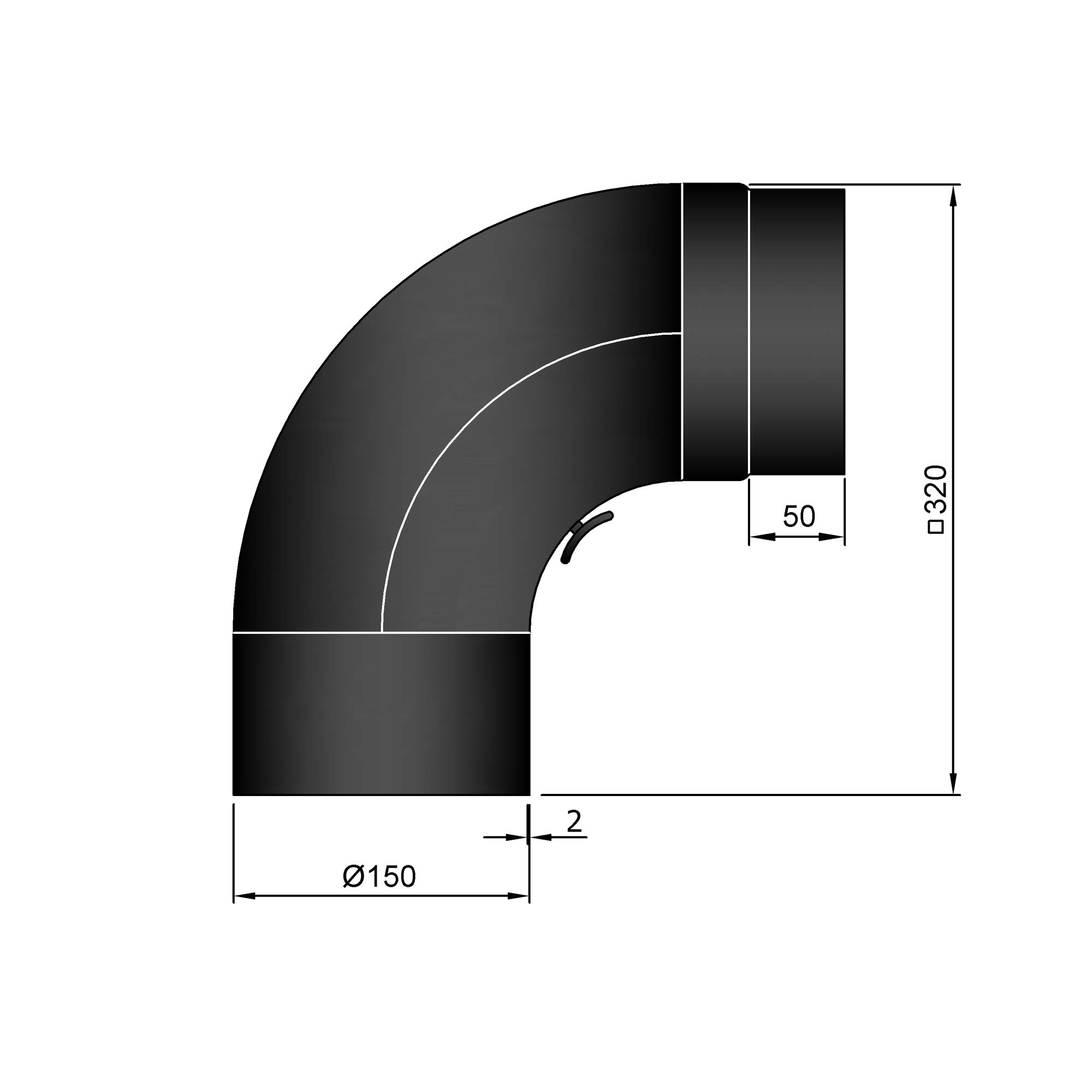 Rauchrohrbogen Stahl 90° schwarz, gezogen mit Tür SM13-282.1
